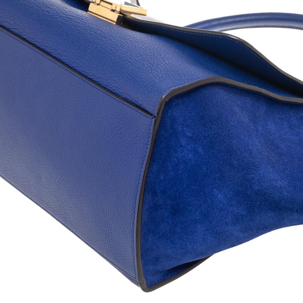 Celine Blue Suede and Leather Small Trapeze Bag 2