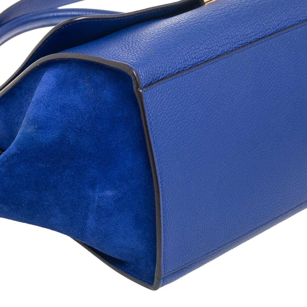 Celine Blue Suede and Leather Small Trapeze Bag 3