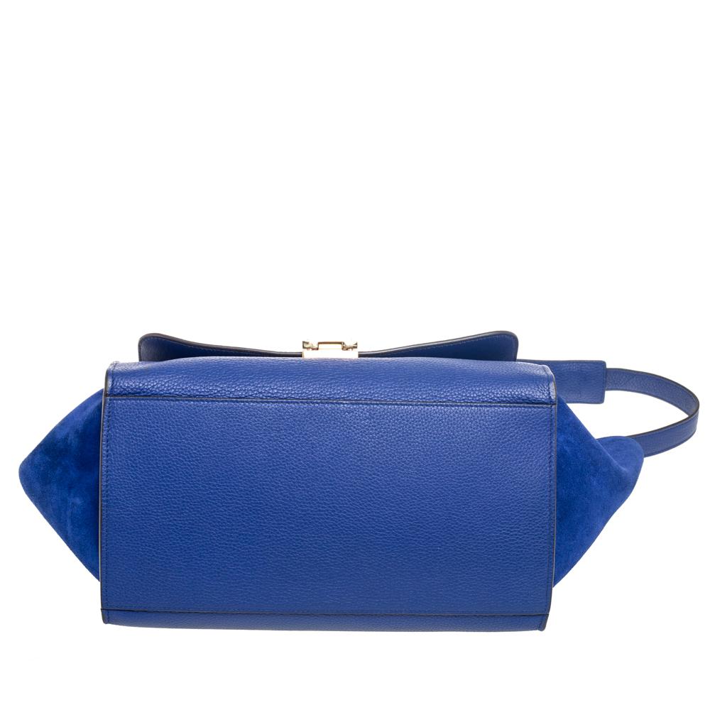 Celine Blue Suede and Leather Small Trapeze Bag 4