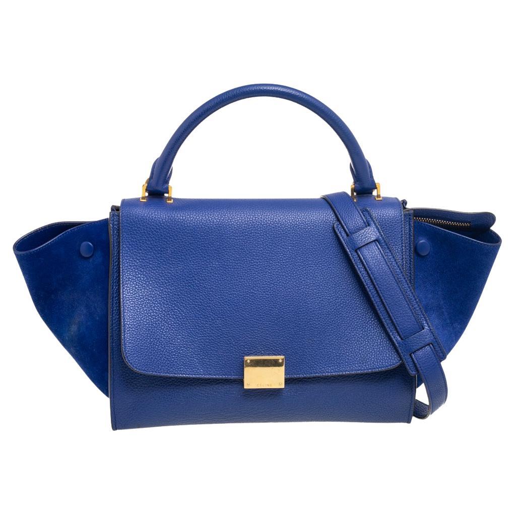 Celine Blue Suede and Leather Small Trapeze Bag