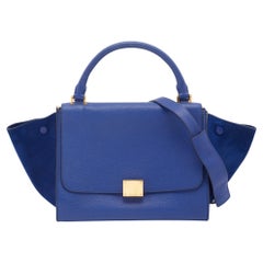 Celine Blue Suede and Leather Small Trapeze Bag