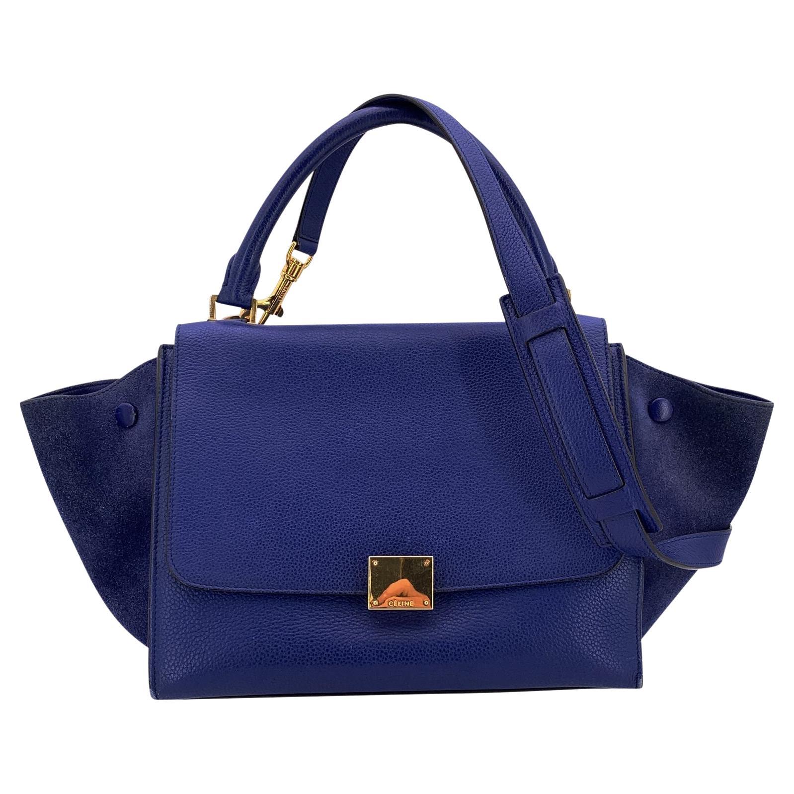 Celine Borsa Tote piccola a trapezio in pelle e camoscio blu con tracolla