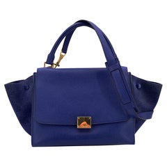 Celine Borsa Tote piccola a trapezio in pelle e camoscio blu con tracolla