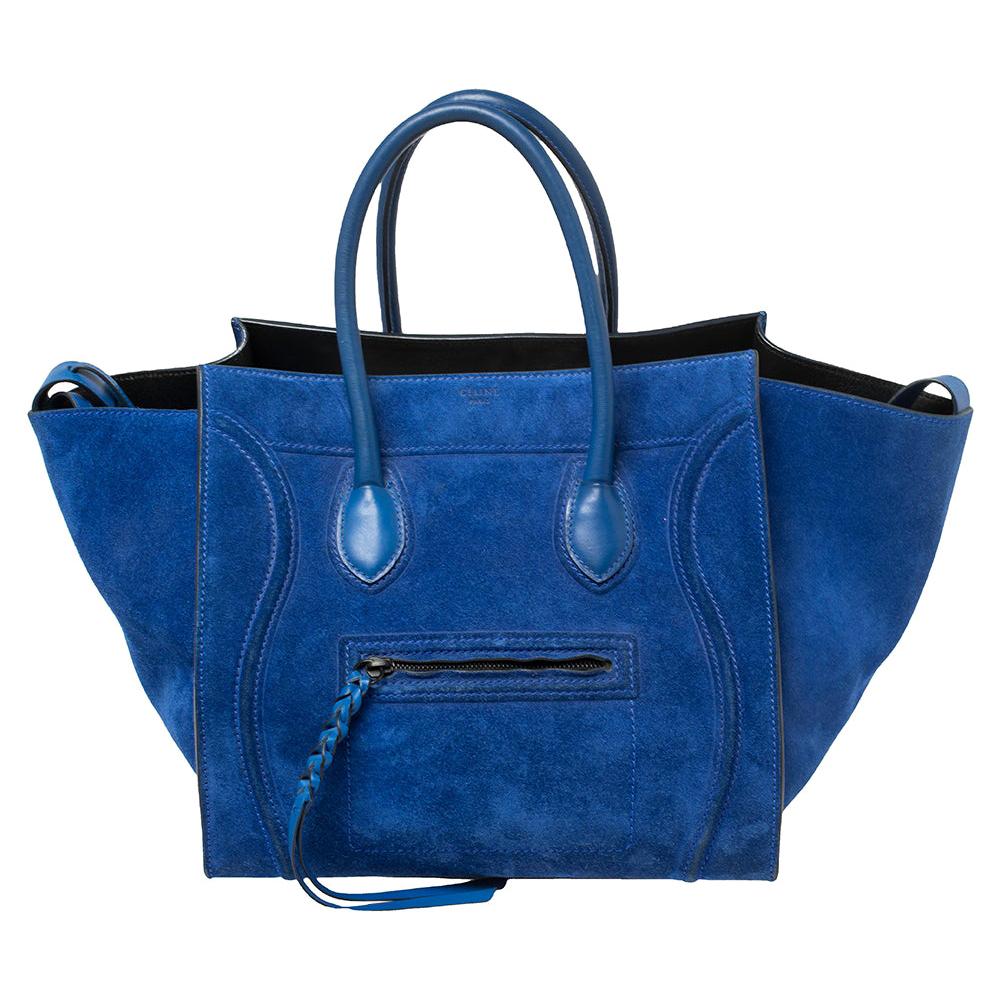 Celine Blue Suede Medium Phantom Luggage Tote