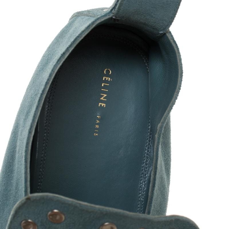Celine Blue Suede Studded Slip On Loafers Size 39 In Good Condition In Dubai, Al Qouz 2