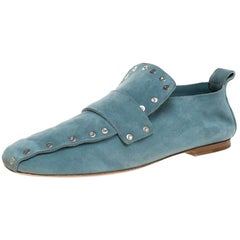 Celine Blue Suede Studded Slip On Loafers Size 39