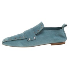 Celine Blue Suede Studded Slip On Loafers Size 39
