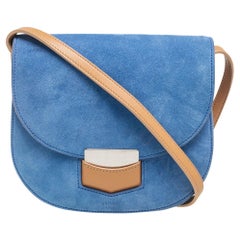 Celine Blue/Tan Suede and Leather Small Trotteur Crossbody Bag