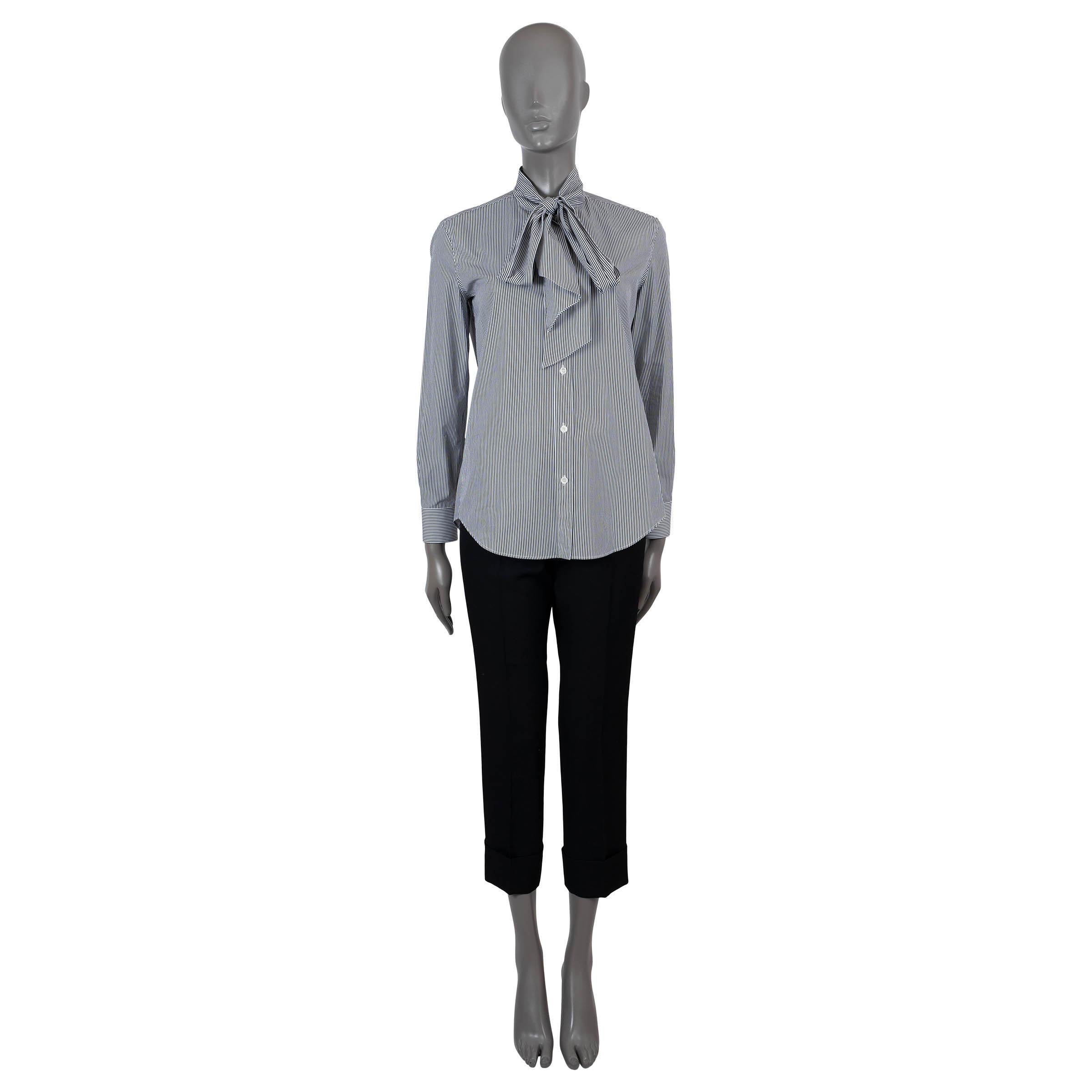 CELINE blue & white cotton 2019 LAVALLIERE STRIPED POPLIN Shirt 38 S In New Condition For Sale In Zürich, CH