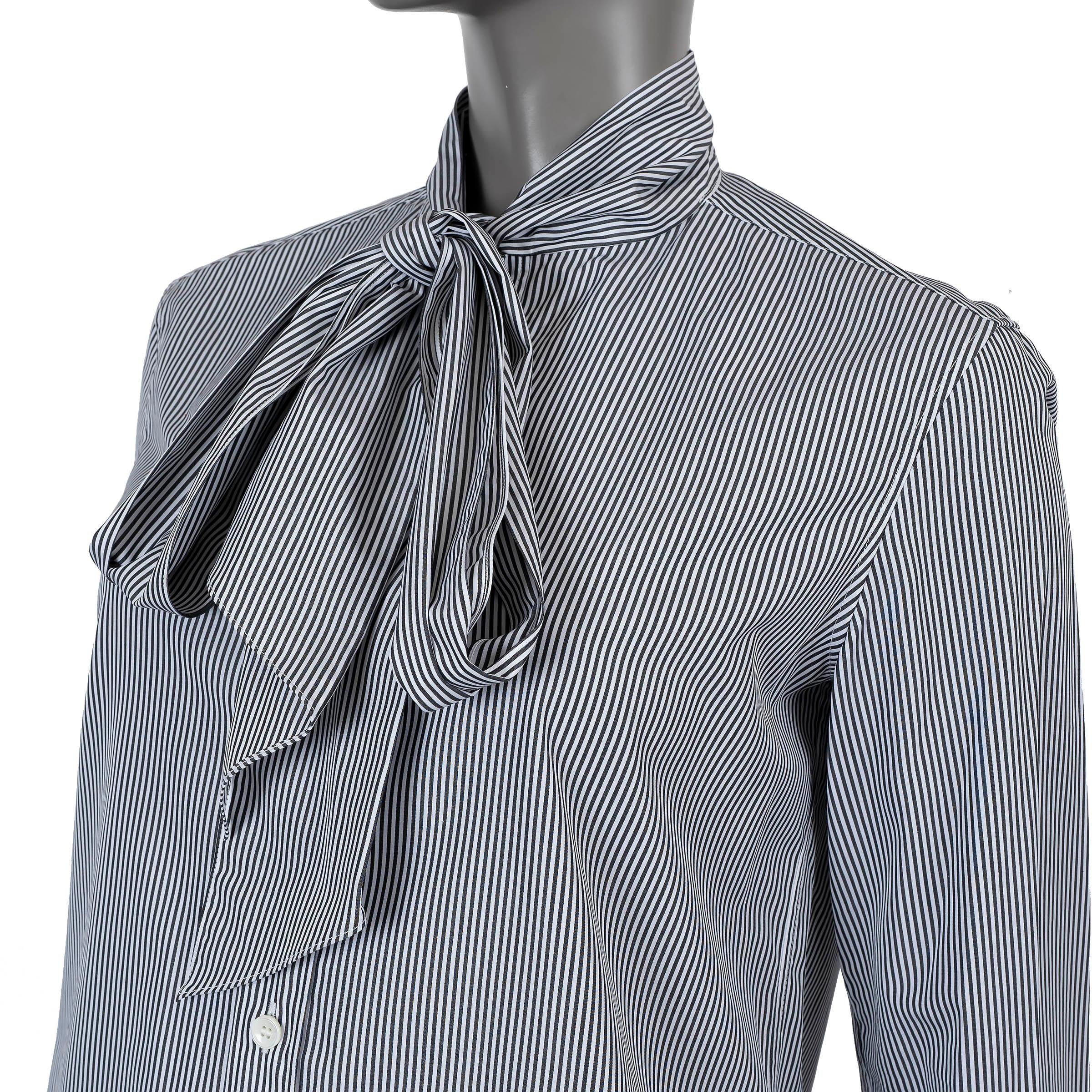 Women's CELINE blue & white cotton 2019 LAVALLIERE STRIPED POPLIN Shirt 38 S For Sale
