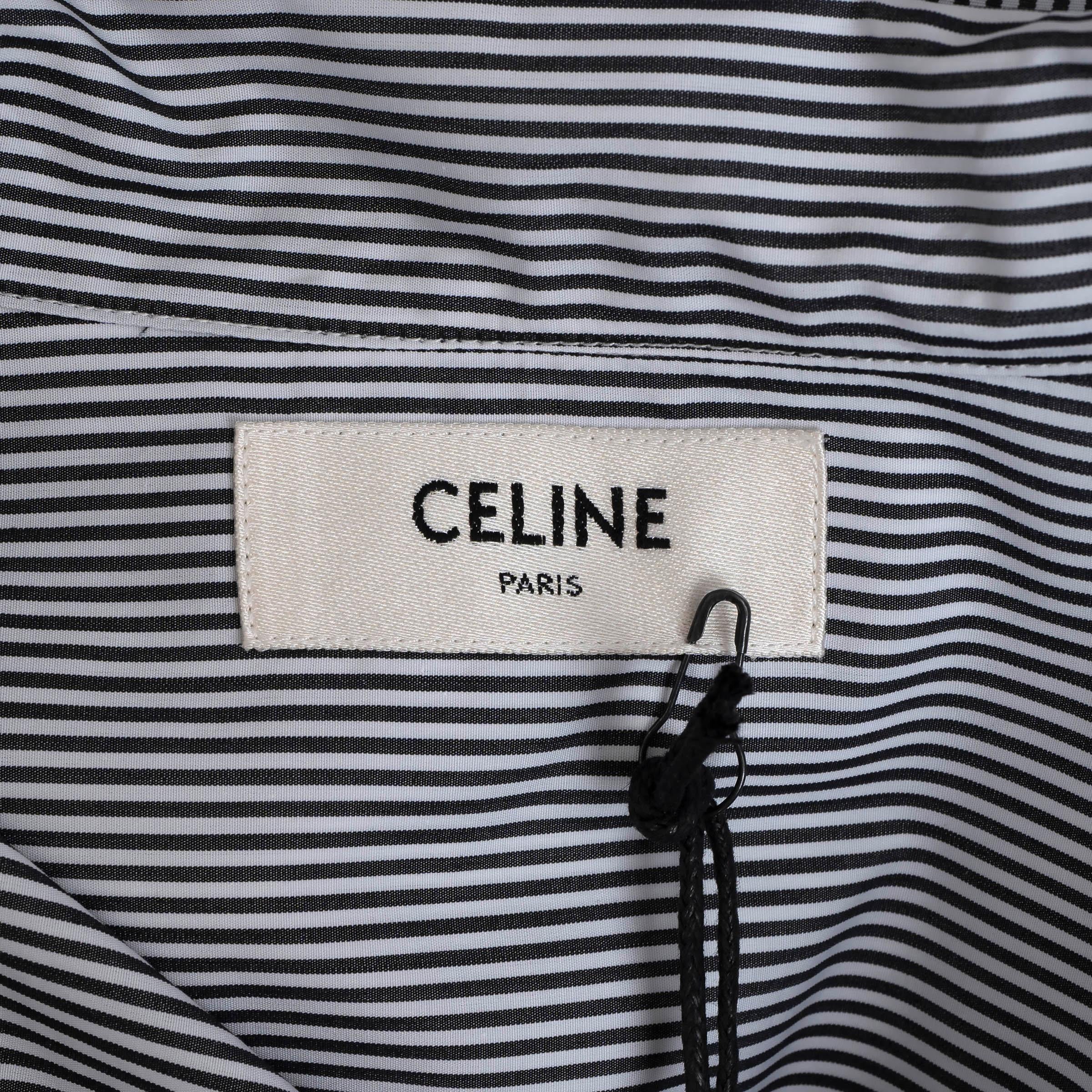 CELINE blue & white cotton 2019 LAVALLIERE STRIPED POPLIN Shirt 38 S For Sale 1