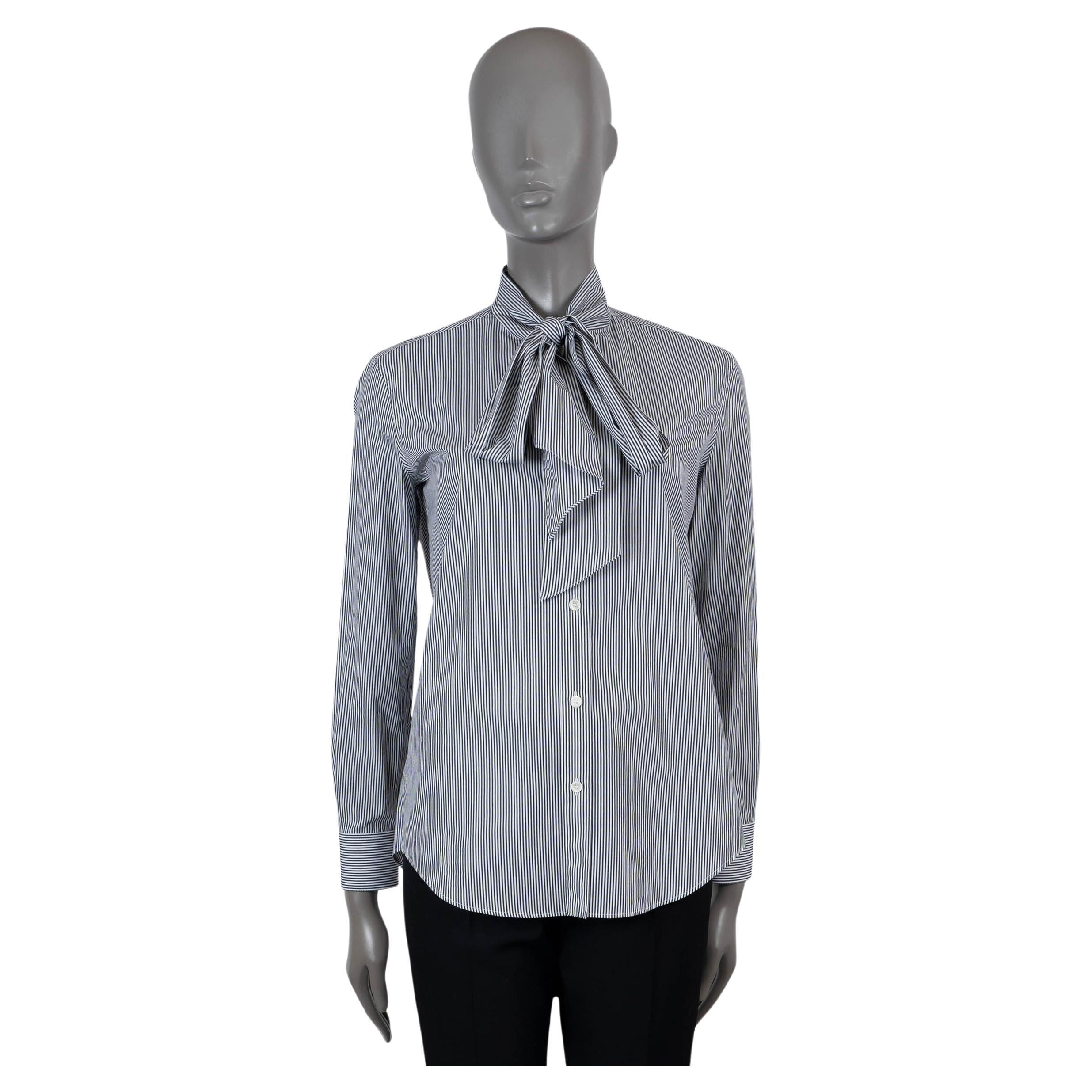 CELINE blue & white cotton 2019 LAVALLIERE STRIPED POPLIN Shirt 38 S