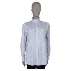 CELINE blue white cotton 2021 FRILL COLLAR STRIPED POPLIN Shirt 40 M