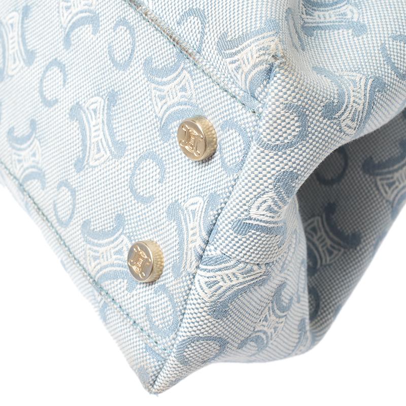 Celine Satchel mit blau/weißem Monogramm aus Segeltuch und Leder im Angebot 6