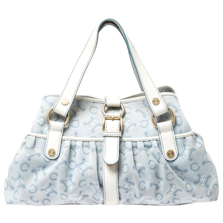 Sacoche en toile et cuir monogramme bleu/blanc de Celine en vente