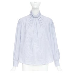 Blouse Celine en coton à fines rayures bleues et blanches, col froncé et manches bouffantes, taille FR36 S