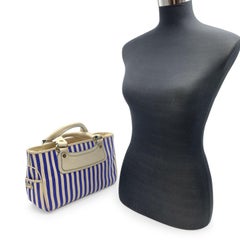Celine Blue White Striped Canvas Boogie Bag Satchel Tote Handbag