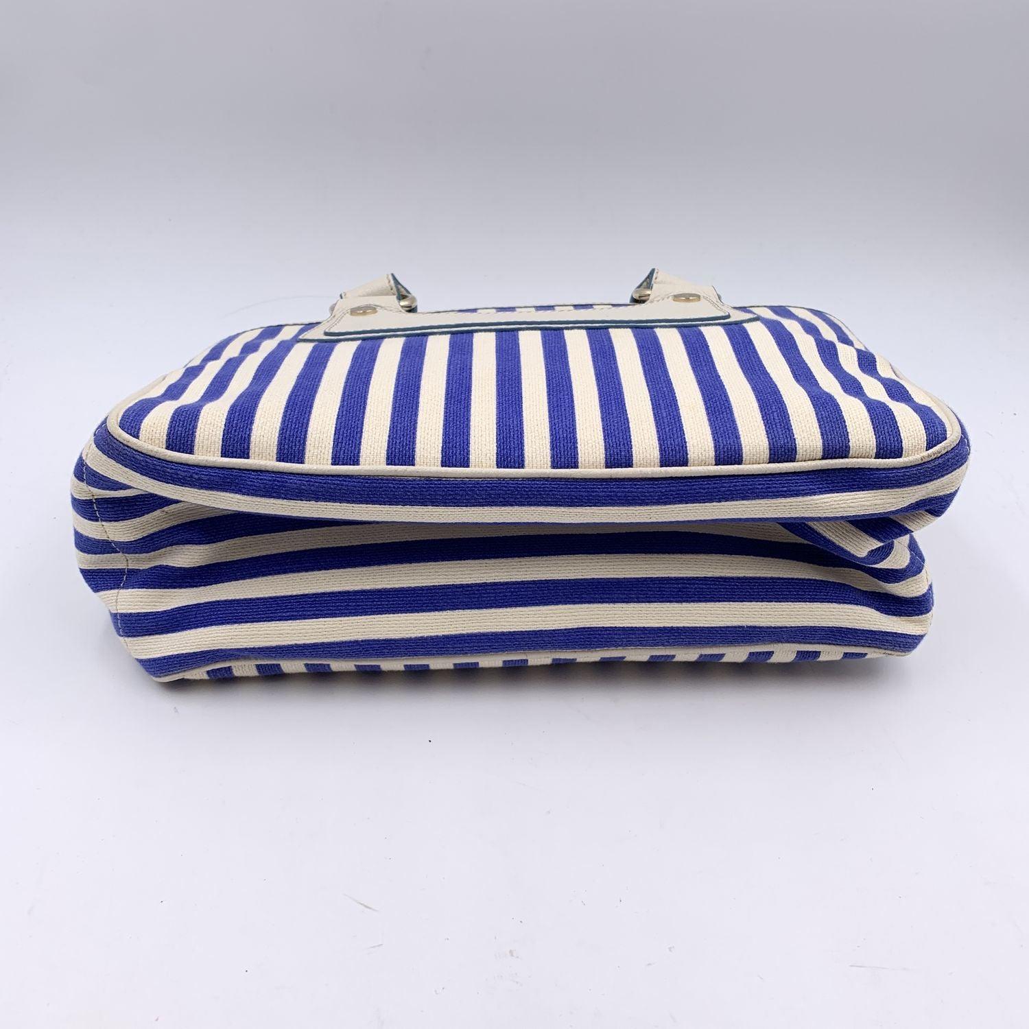 Celine Blue White Striped Canvas Boogie Bag Satchel Tote Handbag 1
