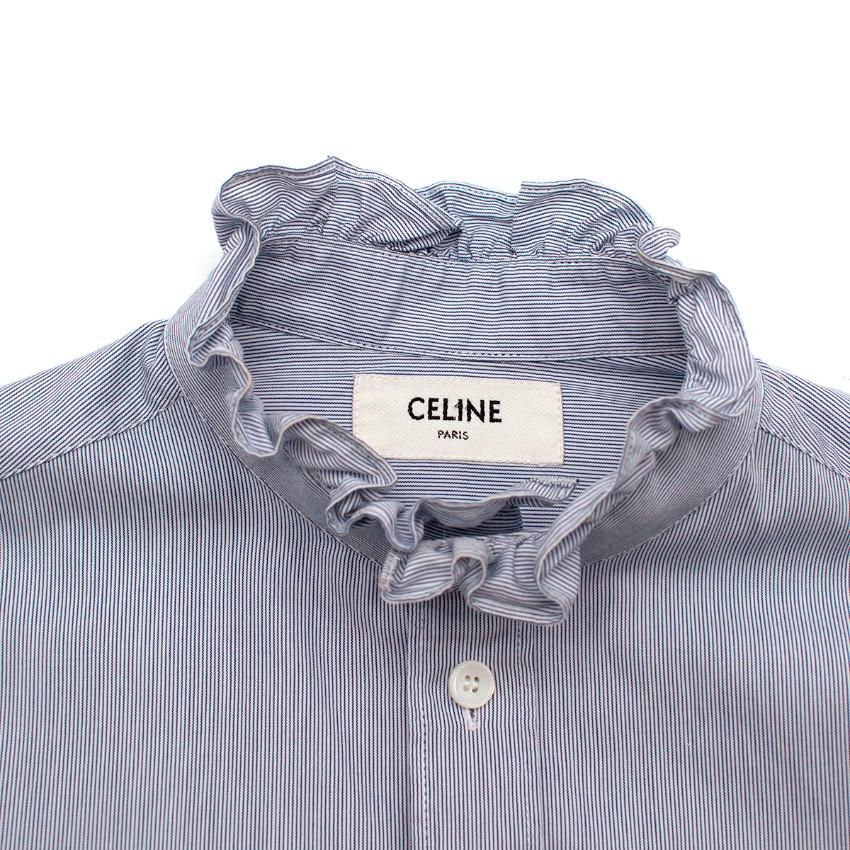 Camicia Celine con colletto a righe blu e bianche - US 4 In condizioni ottime a London, GB