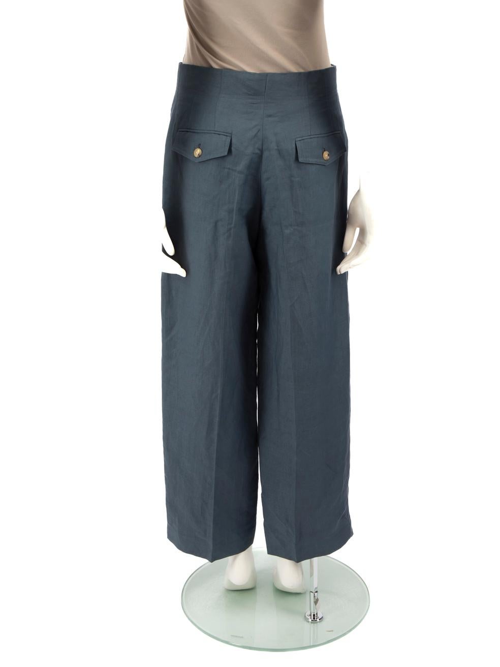 Black Céline Blue Wide Leg High-Waisted Trousers Size M For Sale