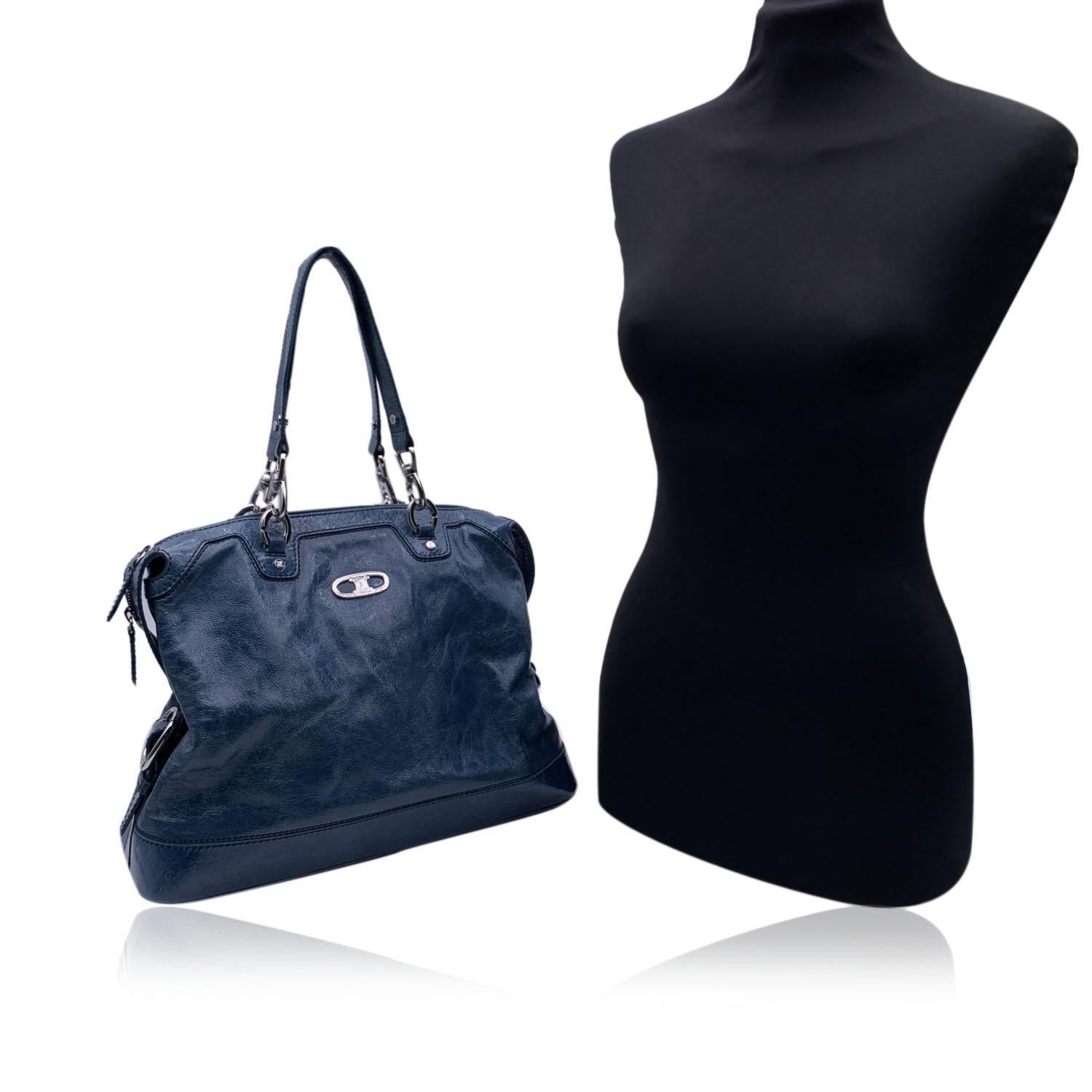 Black Celine Bluette Patent Leather Tote Shoulder Bag Handbag