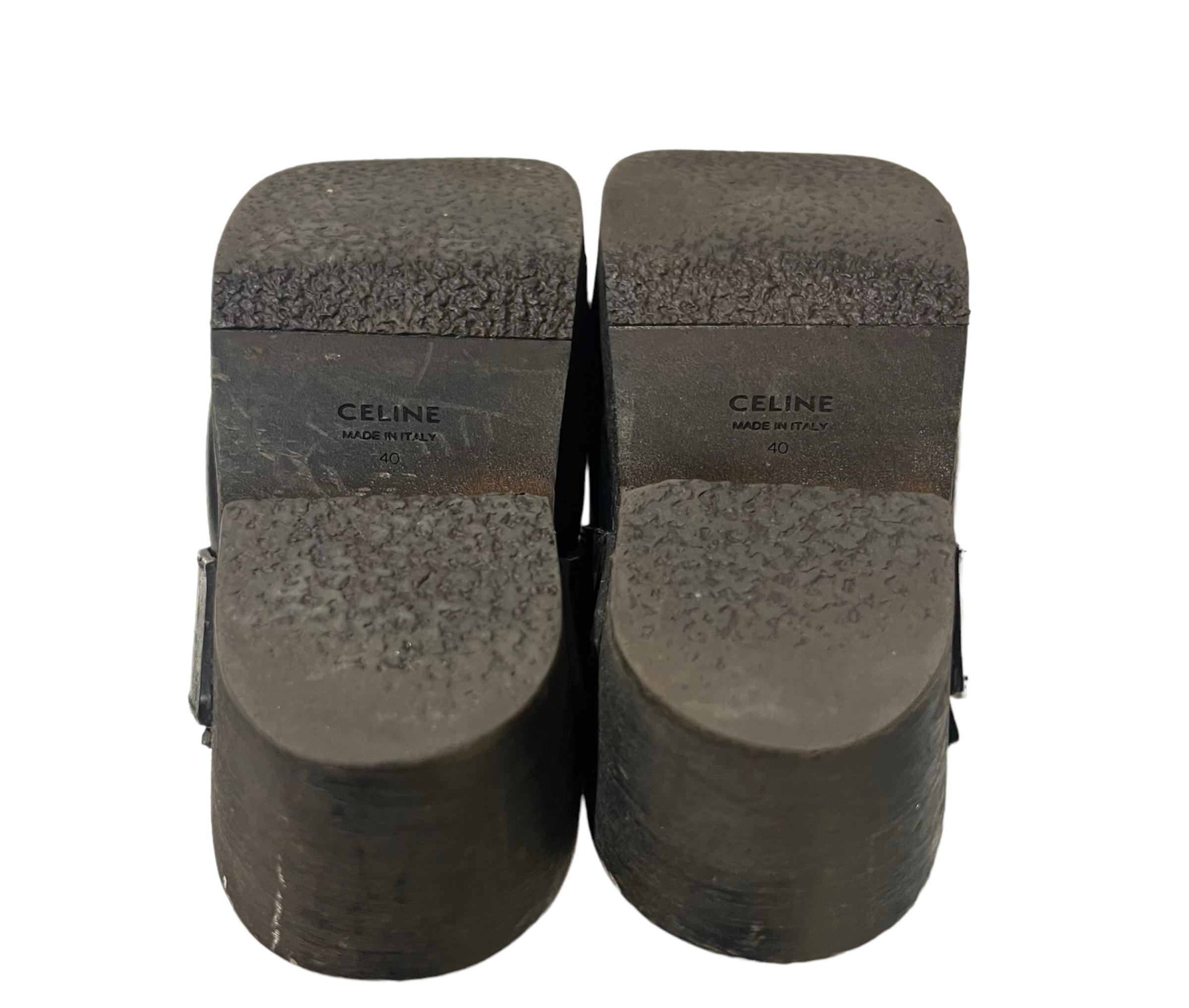 Celine Les Bois Black Leather Clogs Mules Shoes, Size 40 For Sale 2