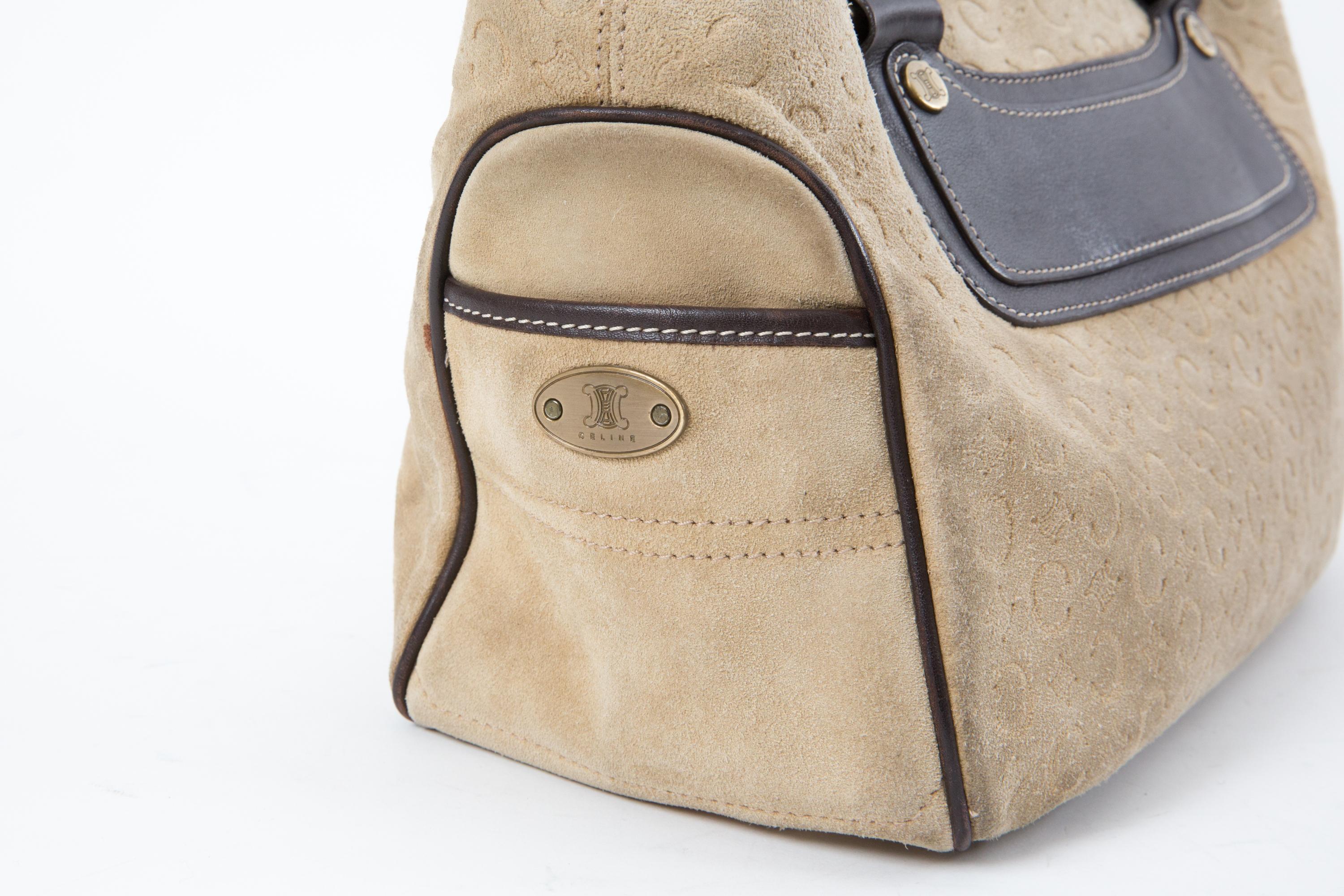 Beige Celine Boogie Suede Triomphe Hand Bag For Sale