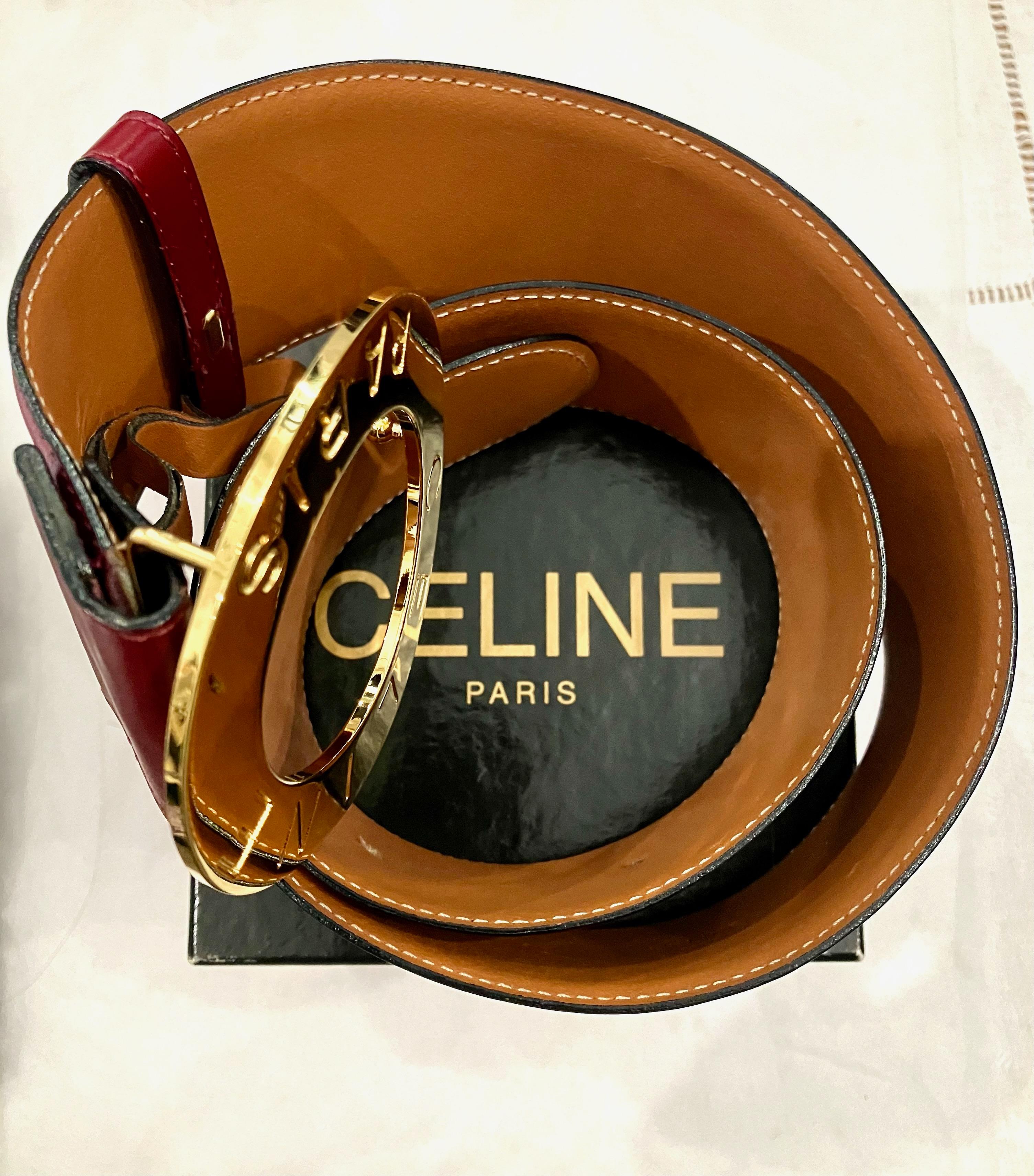 Celine Bordeaux Leather Belt For Sale 1
