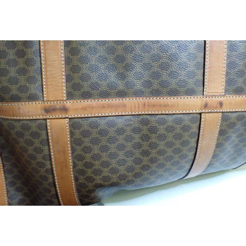 Celine Boston Bag features a brown Macadam Monogram PVC body with leather trim In Good Condition For Sale In Irvine, CA