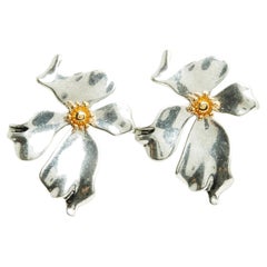 Celine Boucles Fleur Clous Argent tons or Métal Boucles d'oreilles fleurs Céline