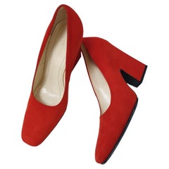 Celine Bright Red Suede Heels Pumps Sz.38