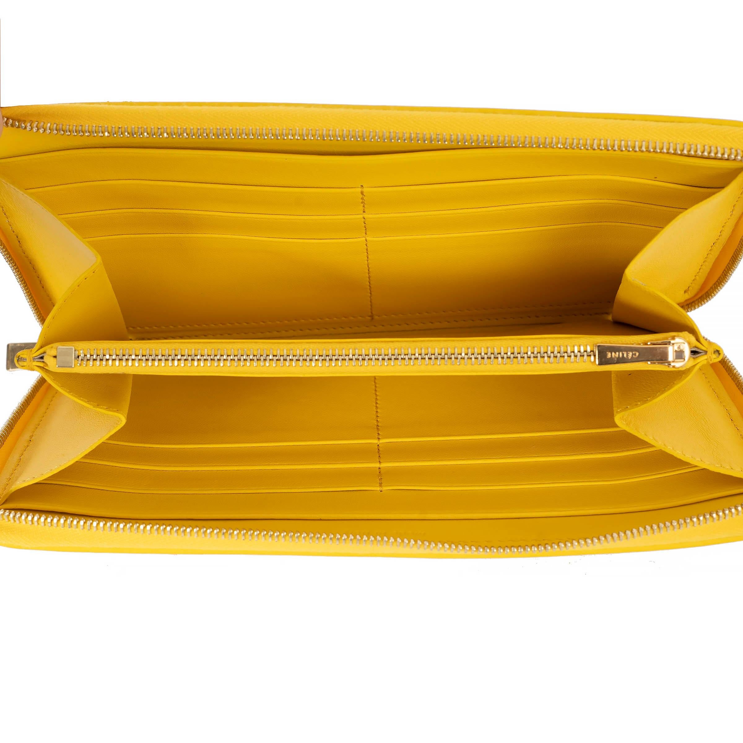 Women's CELINE bright yellow leather Continental Zip Wallet