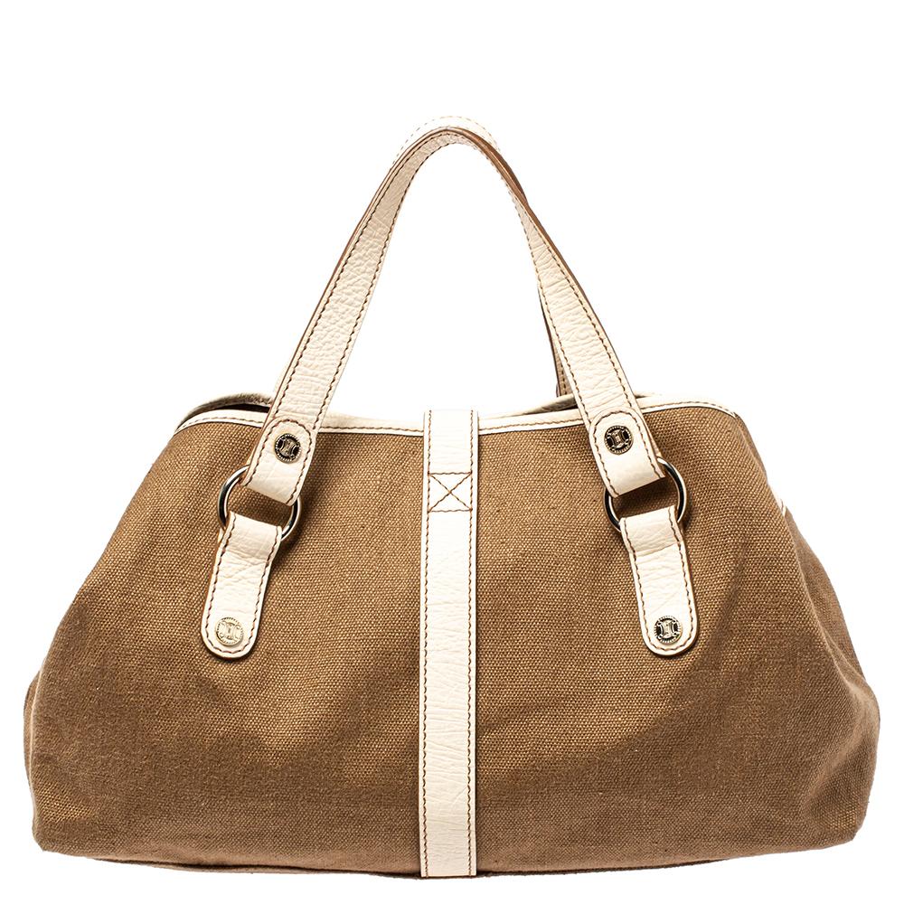 Women's Celine Brown/Beige Canvas and Leather Boogie Tote