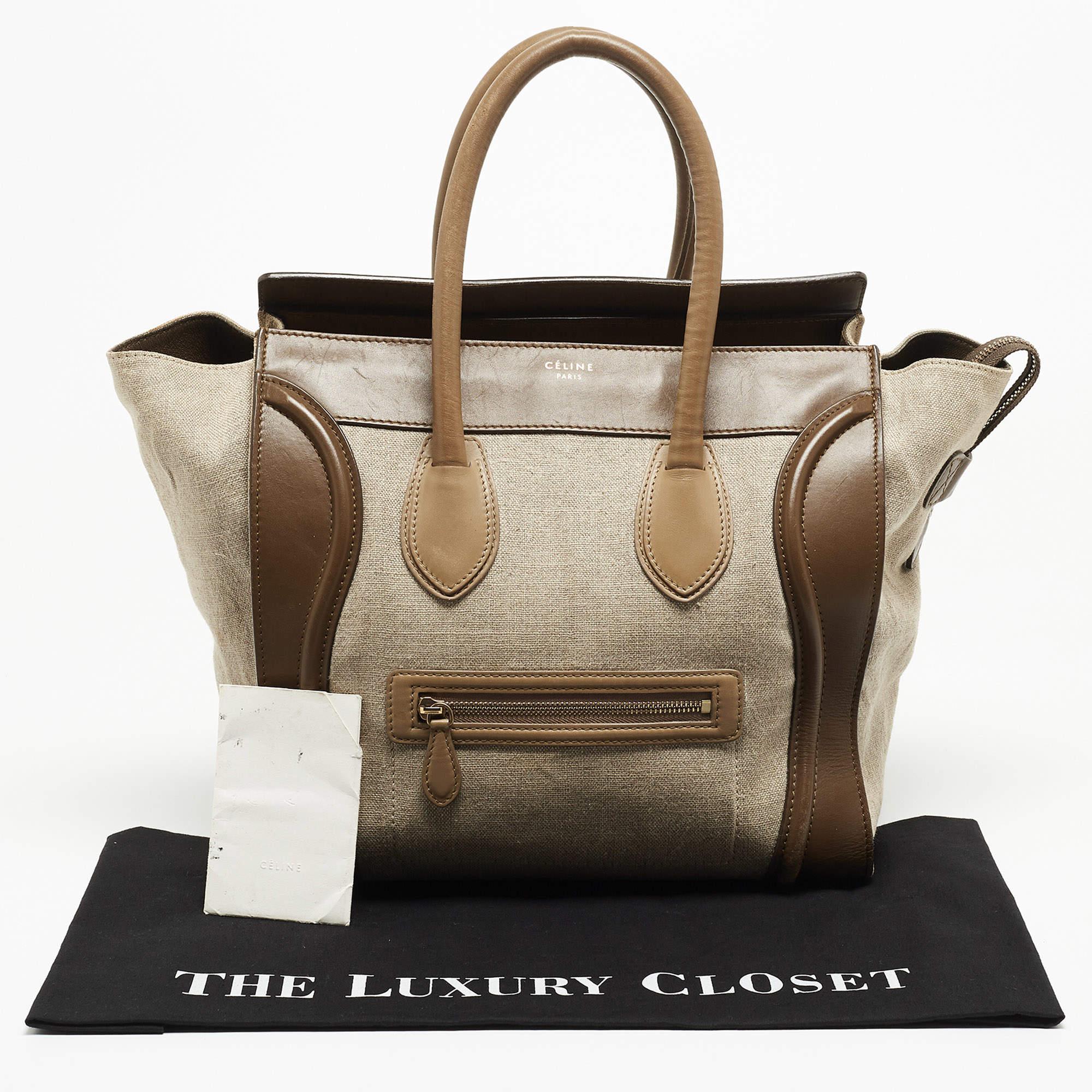 Celine brown/Beige Leather and Canvas Mini Luggage Tote 12
