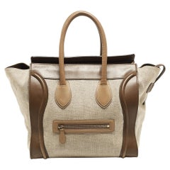 Celine brown/Beige Leather and Canvas Mini Luggage Tote