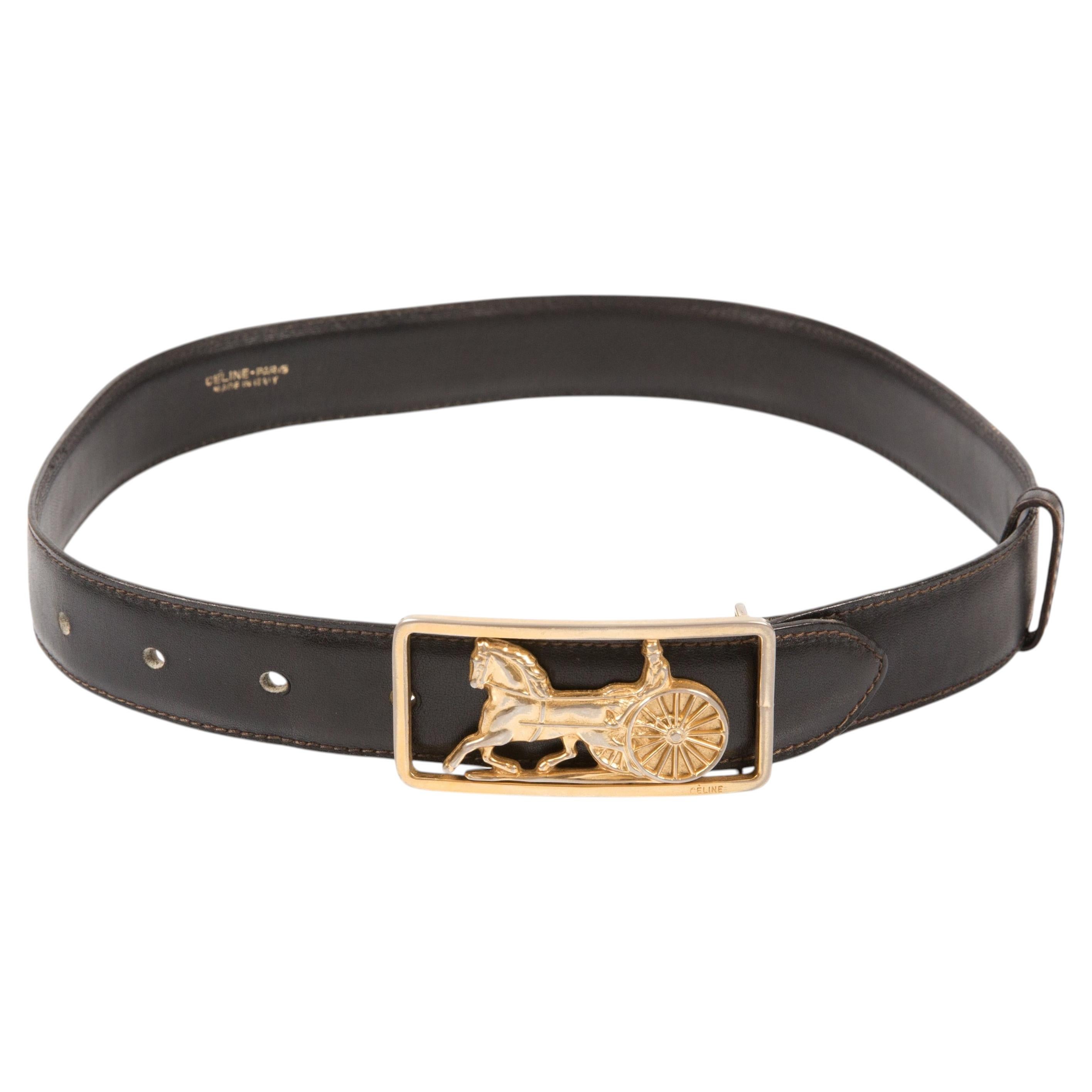 Celine Brown Caleche Leather Belt For Sale