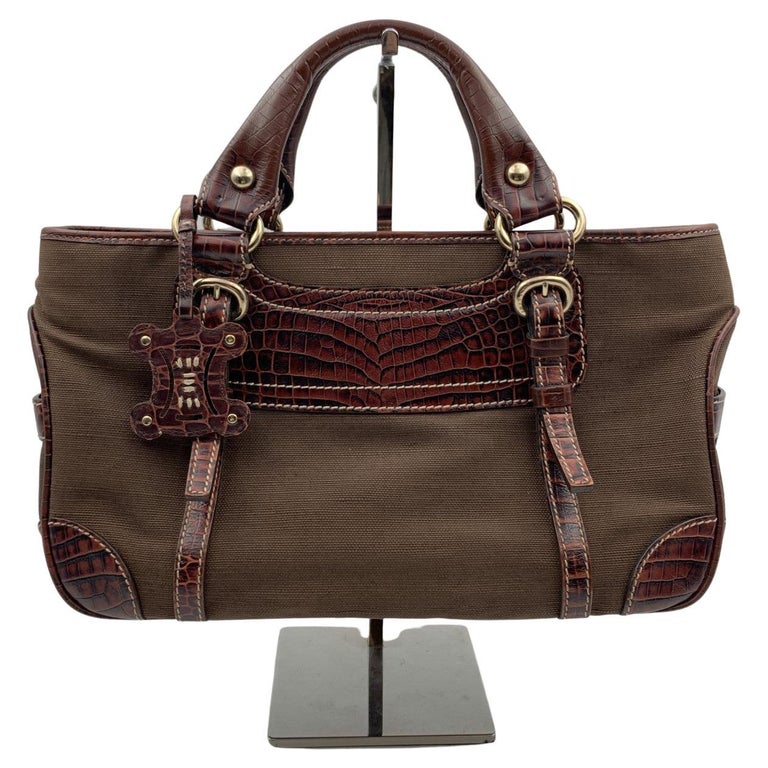 methaan Samenwerken met opraken Celine Brown Canvas Leather Boogie Satchel Tote Bag Handbag For Sale at  1stDibs