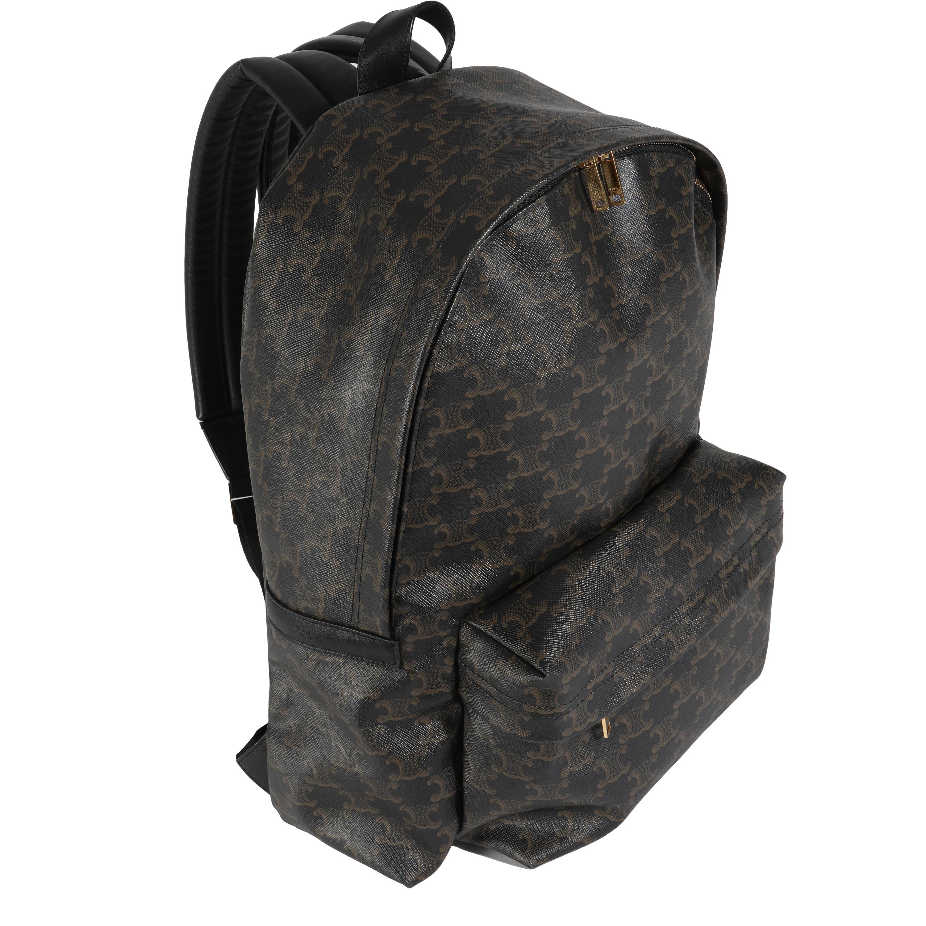 Noir Sac à dos Triomphe moyen en toile Brown de Celine