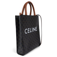 CELINE brown canvas SMALL TRIOMPHE VERTICAL CABAS Tote Bag