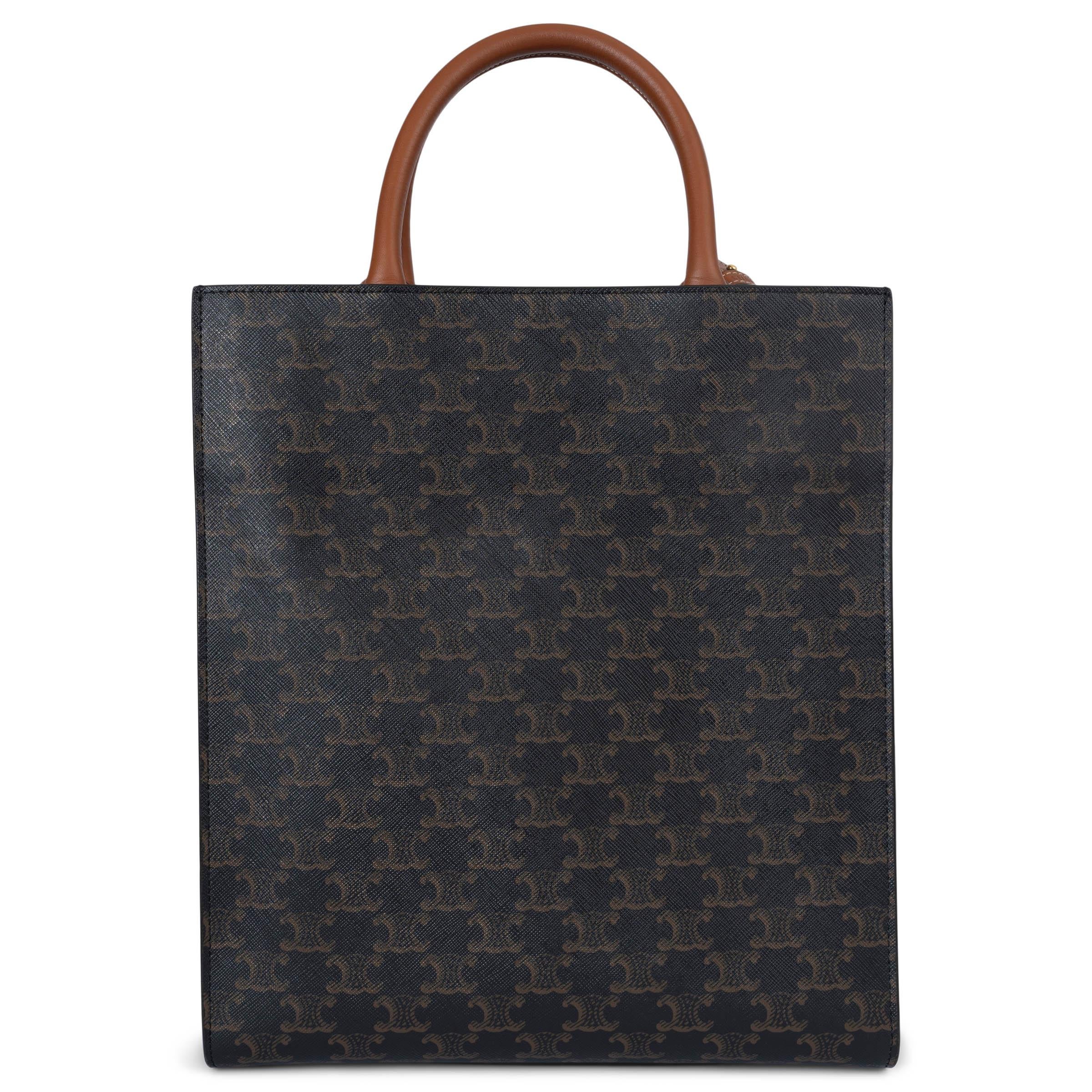 CELINE Braunes Canvas SMALL TRIOMPHE VERTICAL CABAS Tote Bag (Schwarz) im Angebot