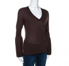 Celine Brown Cashmere Knit Long Sleeve Top M