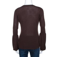 Celine Brown Cashmere Knit Long Sleeve Top M