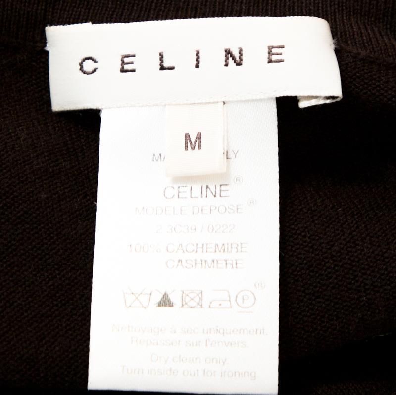 Black Celine Brown Cashmere Knit Long Sleeve Top M