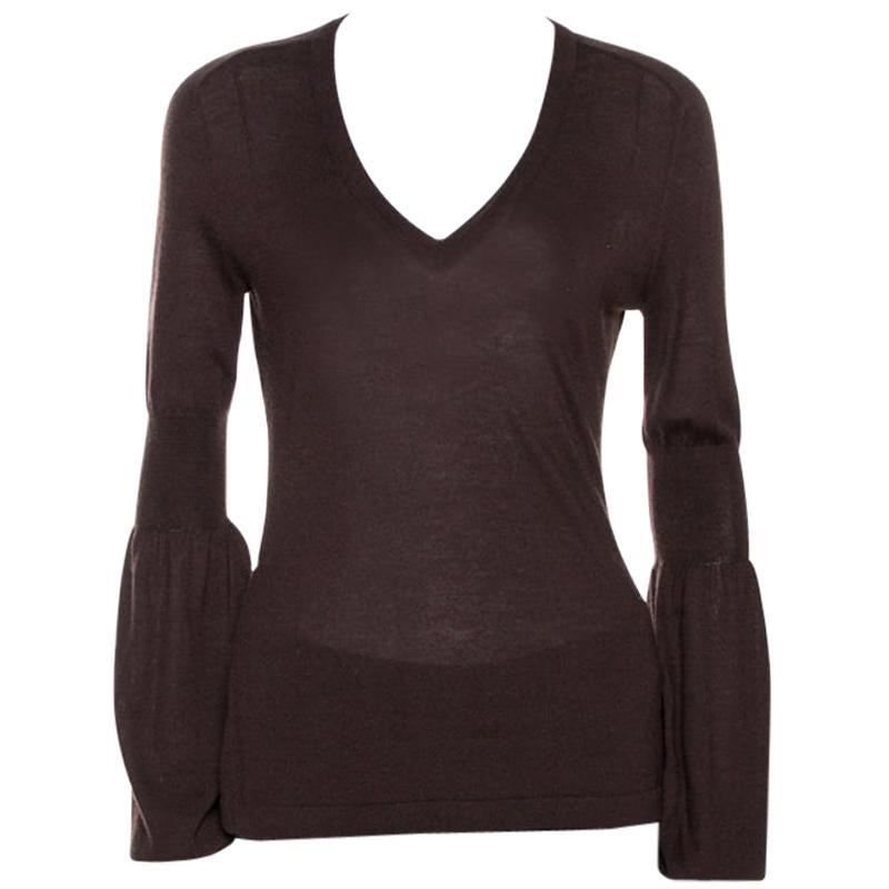 Celine Brown Cashmere Knit Long Sleeve Top M For Sale