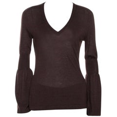 Celine Brown Cashmere Knit Long Sleeve Top M