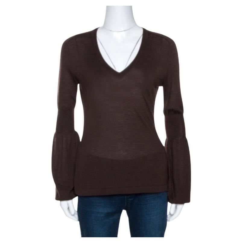 Celine Brown Cashmere Knit Long Sleeve Top M im Angebot