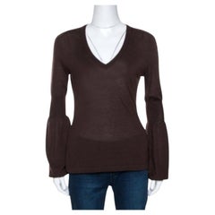 Celine Brown Cashmere Knit Long Sleeve Top M