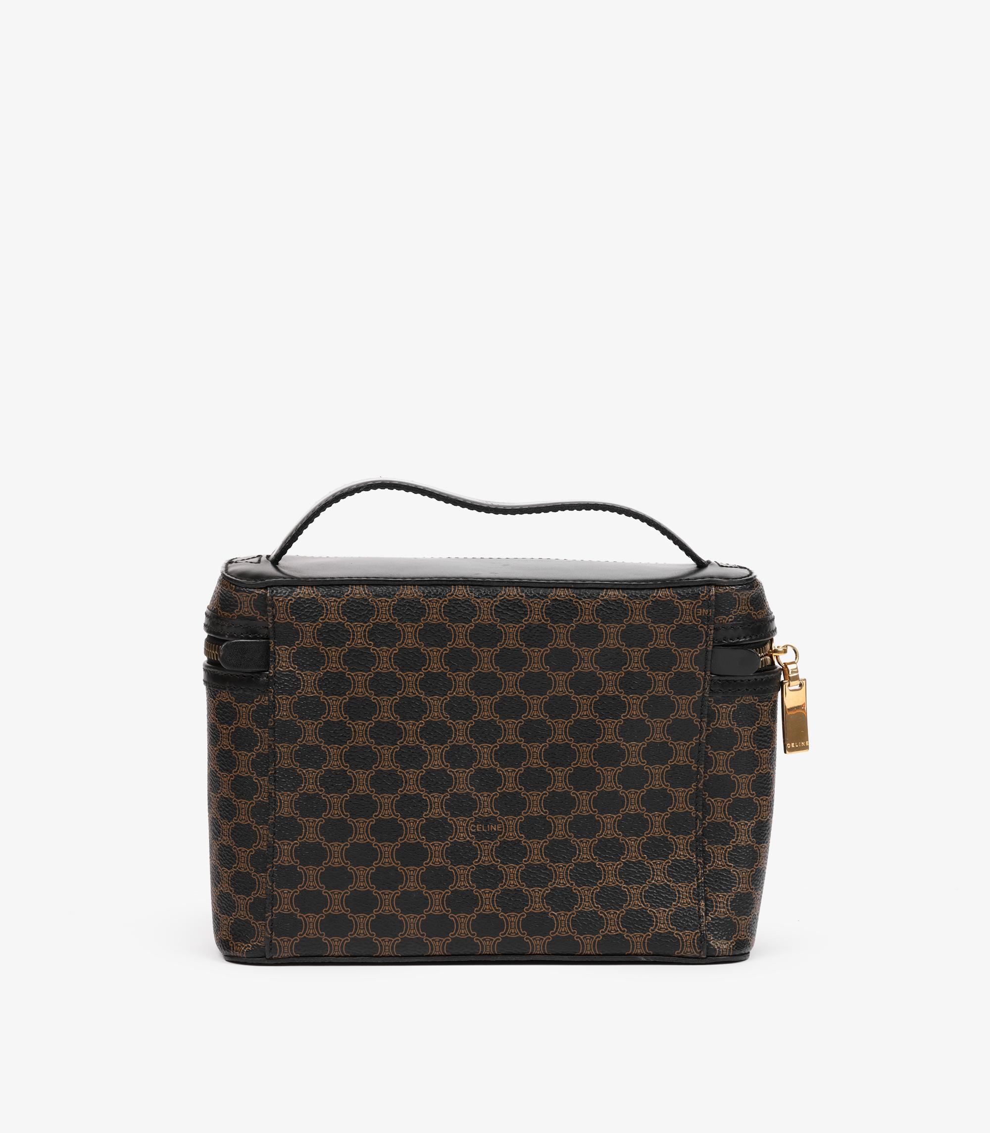 Celine Braunes beschichtetes Segeltuch und schwarzes Kalbsleder Vintage Vanity Case für Damen oder Herren im Angebot