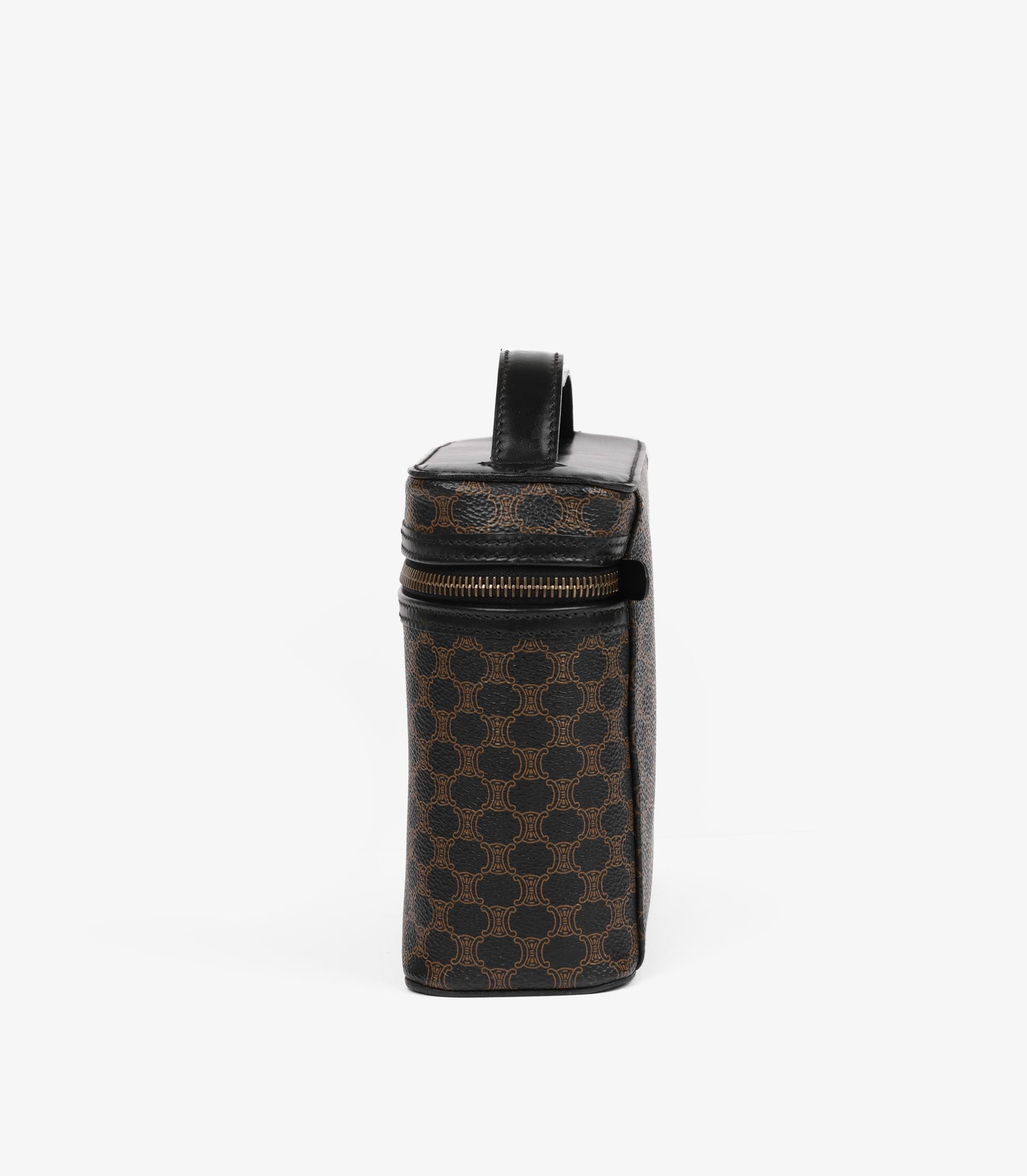 Celine Braunes beschichtetes Segeltuch und schwarzes Kalbsleder Vintage Vanity Case im Angebot 1