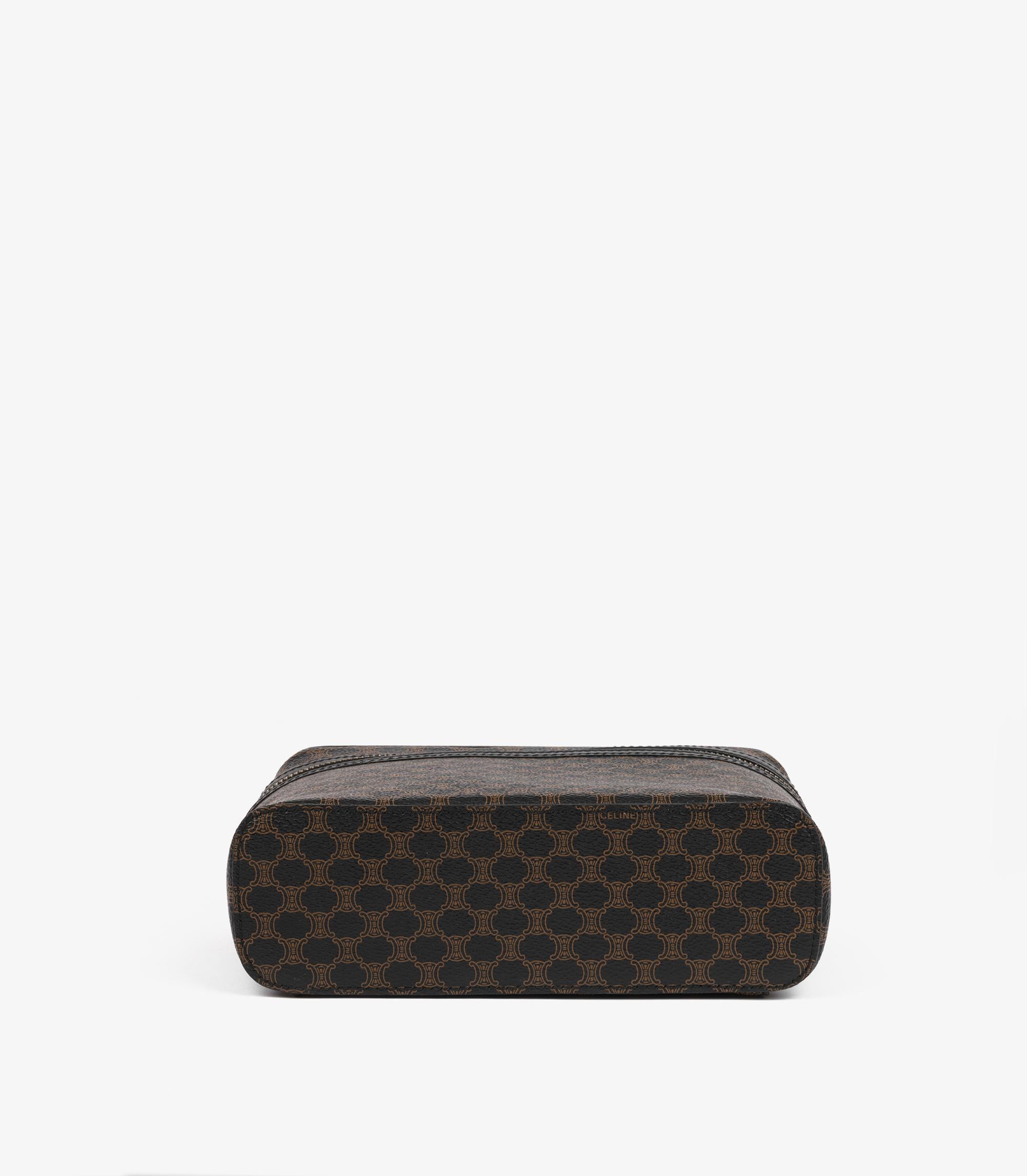 Celine Braunes beschichtetes Segeltuch und schwarzes Kalbsleder Vintage Vanity Case im Angebot 2
